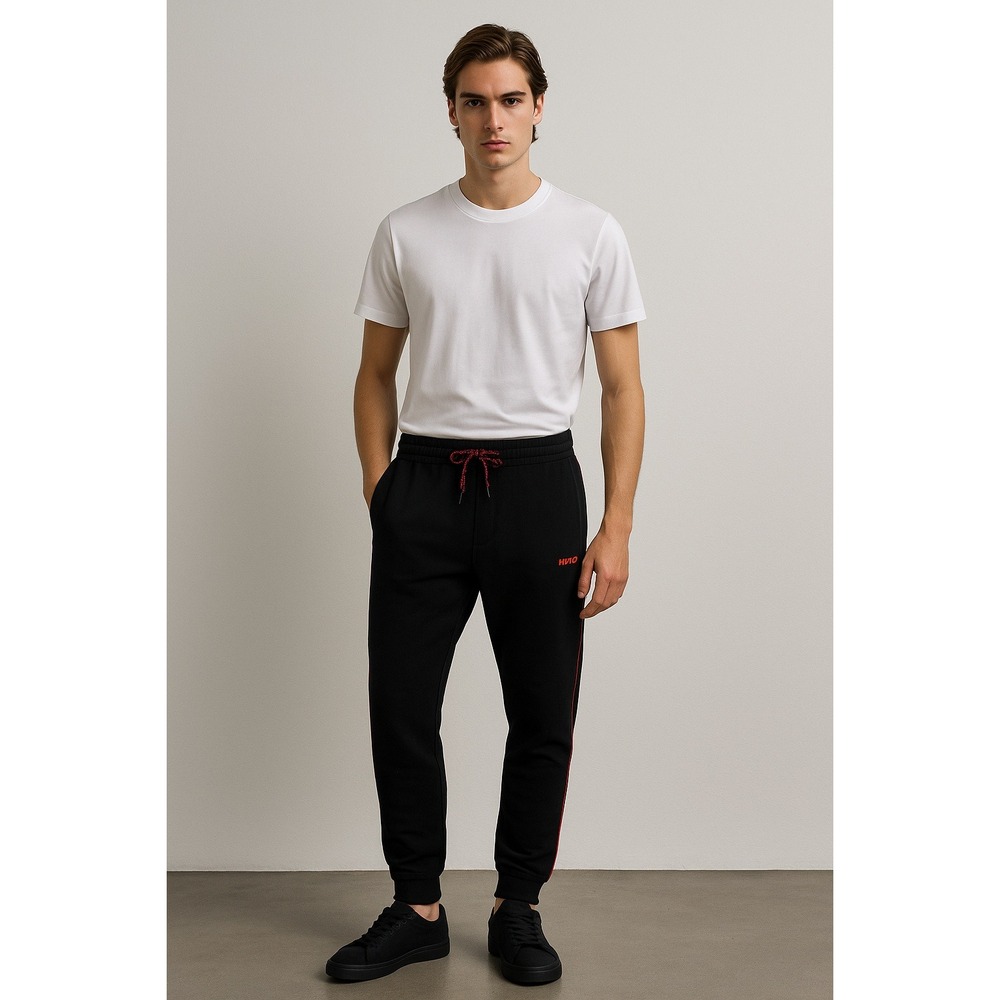 Hugo Boss HUGO Jogger Pants Mens XL Black‎ Red Plaid Fleece Lined Sweatpants